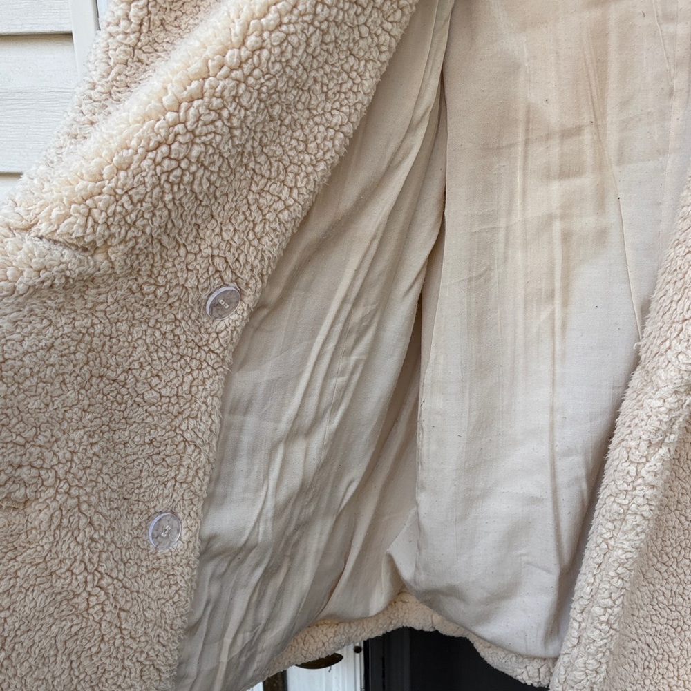 Free People Ladies Cream Sherpa Jacket-M - Picture 5 of 9